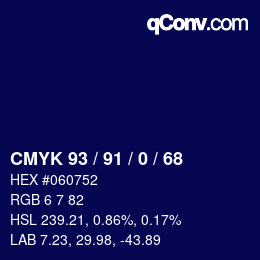 颜色代码: CMYK 93 / 91 / 0 / 68 | qconv.com