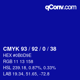 カラーコード: CMYK 93 / 92 / 0 / 38 | qconv.com