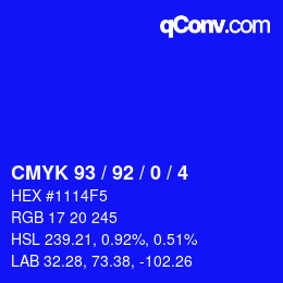 Color code: CMYK 93 / 92 / 0 / 4 | qconv.com