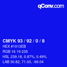 カラーコード: CMYK 93 / 92 / 0 / 8 | qconv.com