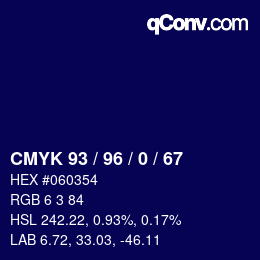 颜色代码: CMYK 93 / 96 / 0 / 67 | qconv.com