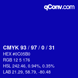 Color code: CMYK 93 / 97 / 0 / 31 | qconv.com