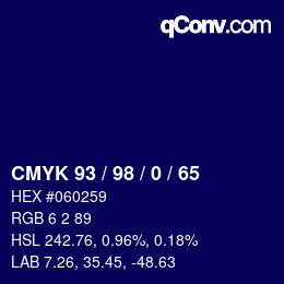 カラーコード: CMYK 93 / 98 / 0 / 65 | qconv.com