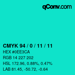 颜色代码: CMYK 94 / 0 / 11 / 11 | qconv.com