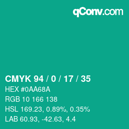 カラーコード: CMYK 94 / 0 / 17 / 35 | qconv.com