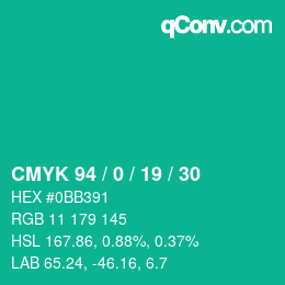 Color code: CMYK 94 / 0 / 19 / 30 | qconv.com