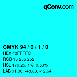 カラーコード: CMYK 94 / 0 / 1 / 0 | qconv.com