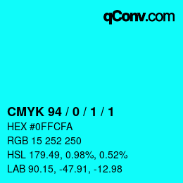 カラーコード: CMYK 94 / 0 / 1 / 1 | qconv.com