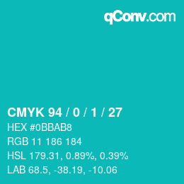 カラーコード: CMYK 94 / 0 / 1 / 27 | qconv.com