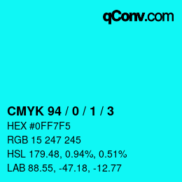 颜色代码: CMYK 94 / 0 / 1 / 3 | qconv.com