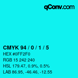 カラーコード: CMYK 94 / 0 / 1 / 5 | qconv.com