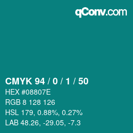 カラーコード: CMYK 94 / 0 / 1 / 50 | qconv.com