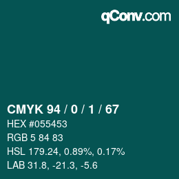 カラーコード: CMYK 94 / 0 / 1 / 67 | qconv.com