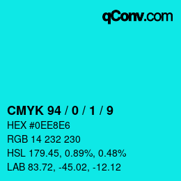カラーコード: CMYK 94 / 0 / 1 / 9 | qconv.com