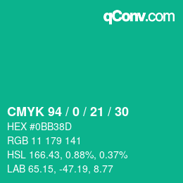 Color code: CMYK 94 / 0 / 21 / 30 | qconv.com