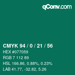 Color code: CMYK 94 / 0 / 21 / 56 | qconv.com
