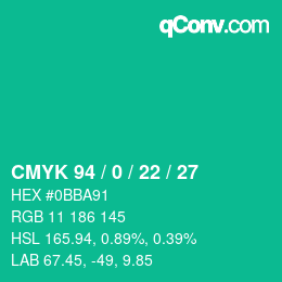 カラーコード: CMYK 94 / 0 / 22 / 27 | qconv.com