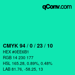 Color code: CMYK 94 / 0 / 23 / 10 | qconv.com