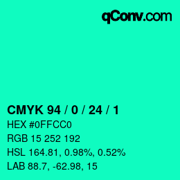 カラーコード: CMYK 94 / 0 / 24 / 1 | qconv.com