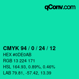 カラーコード: CMYK 94 / 0 / 24 / 12 | qconv.com