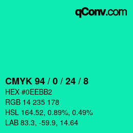 カラーコード: CMYK 94 / 0 / 24 / 8 | qconv.com