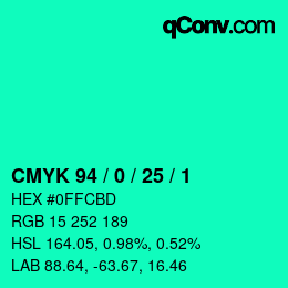 カラーコード: CMYK 94 / 0 / 25 / 1 | qconv.com