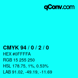 カラーコード: CMYK 94 / 0 / 2 / 0 | qconv.com