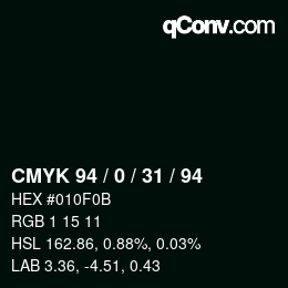 Farbcode: CMYK 94 / 0 / 31 / 94 | qconv.com