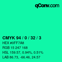 カラーコード: CMYK 94 / 0 / 32 / 3 | qconv.com
