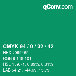 カラーコード: CMYK 94 / 0 / 32 / 42 | qconv.com
