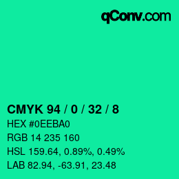 カラーコード: CMYK 94 / 0 / 32 / 8 | qconv.com