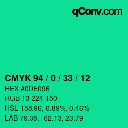 カラーコード: CMYK 94 / 0 / 33 / 12 | qconv.com