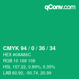 颜色代码: CMYK 94 / 0 / 36 / 34 | qconv.com