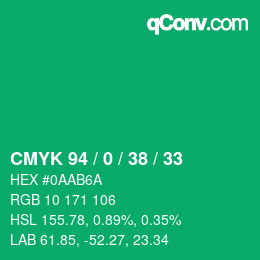 カラーコード: CMYK 94 / 0 / 38 / 33 | qconv.com