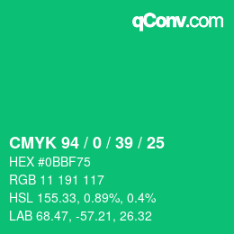 Color code: CMYK 94 / 0 / 39 / 25 | qconv.com