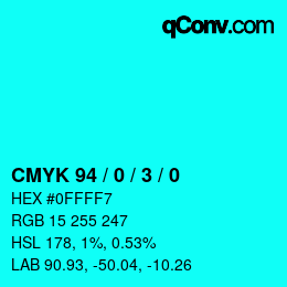 カラーコード: CMYK 94 / 0 / 3 / 0 | qconv.com