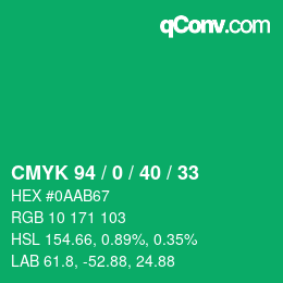 Farbcode: CMYK 94 / 0 / 40 / 33 | qconv.com