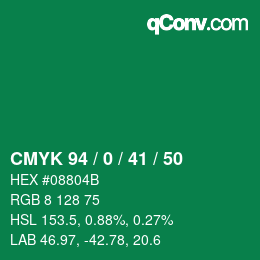 カラーコード: CMYK 94 / 0 / 41 / 50 | qconv.com