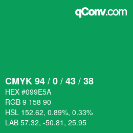 颜色代码: CMYK 94 / 0 / 43 / 38 | qconv.com