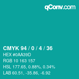 Color code: CMYK 94 / 0 / 4 / 36 | qconv.com