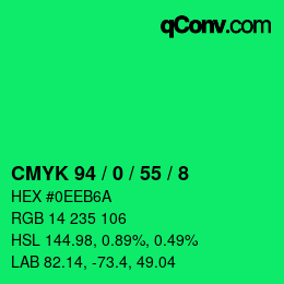 カラーコード: CMYK 94 / 0 / 55 / 8 | qconv.com