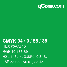 Color code: CMYK 94 / 0 / 58 / 36 | qconv.com