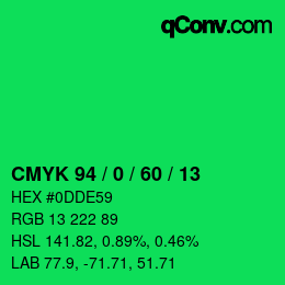 颜色代码: CMYK 94 / 0 / 60 / 13 | qconv.com