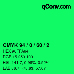 カラーコード: CMYK 94 / 0 / 60 / 2 | qconv.com