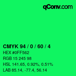 カラーコード: CMYK 94 / 0 / 60 / 4 | qconv.com