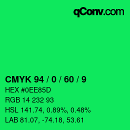 カラーコード: CMYK 94 / 0 / 60 / 9 | qconv.com