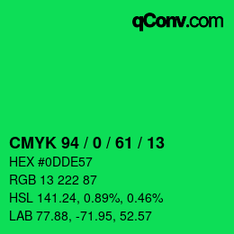 カラーコード: CMYK 94 / 0 / 61 / 13 | qconv.com