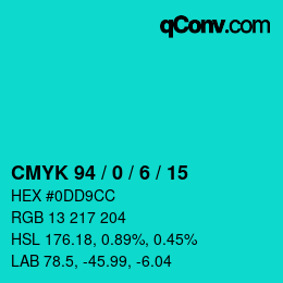 カラーコード: CMYK 94 / 0 / 6 / 15 | qconv.com