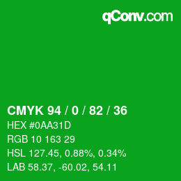 颜色代码: CMYK 94 / 0 / 82 / 36 | qconv.com