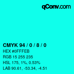 カラーコード: CMYK 94 / 0 / 8 / 0 | qconv.com